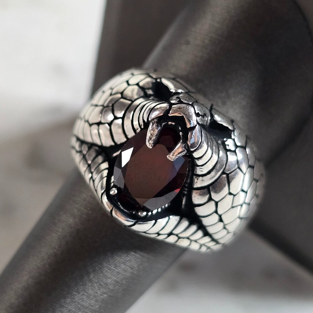 Mens Estate Sterling Silver Gothic Snake Ring 14.6g E7987